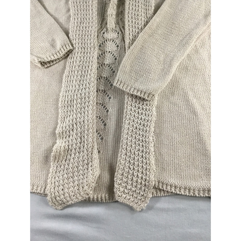 Lucy & Laurel M Cardigan Cream Open Front Pointelle Cable Knit Sweater - Picture 3 of 9